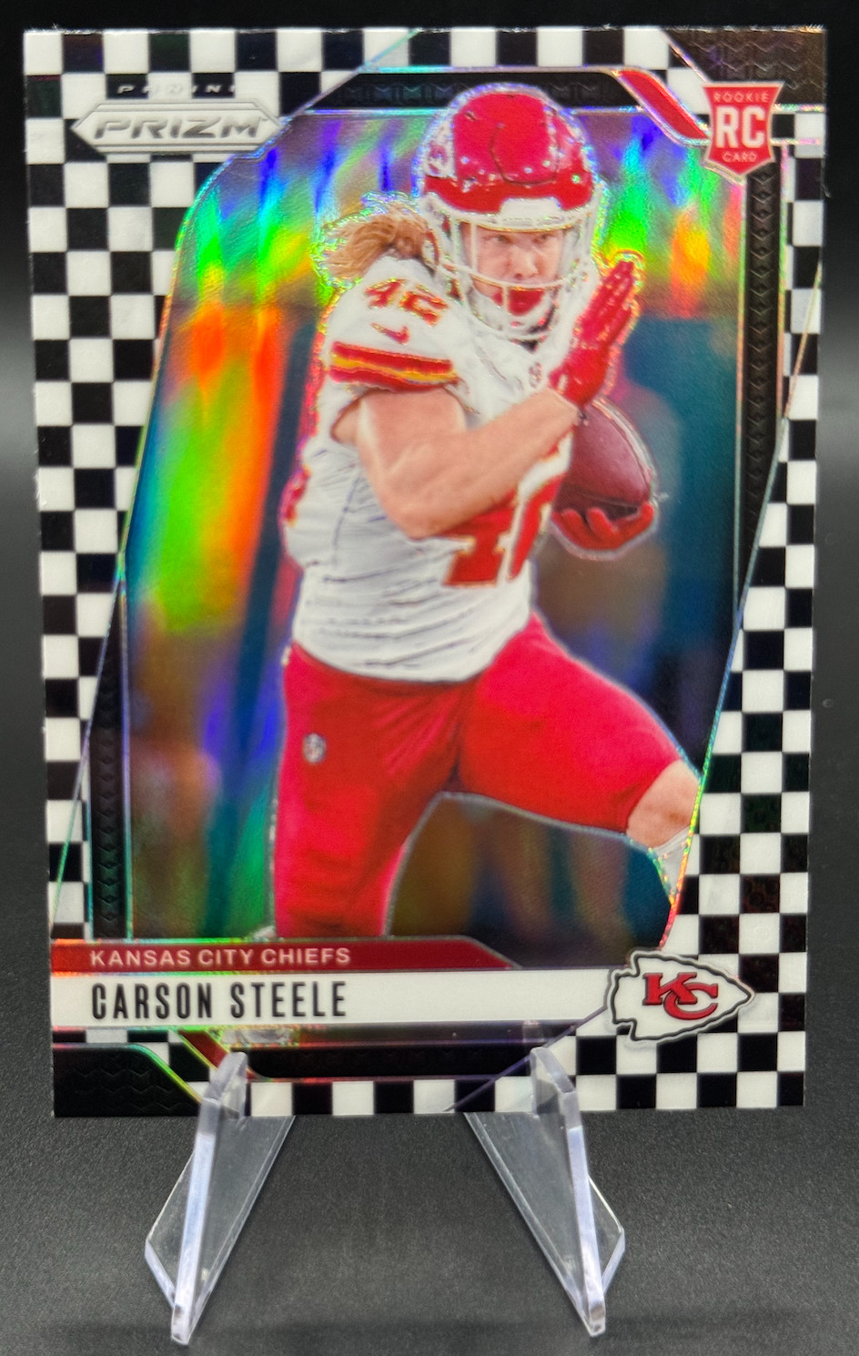 2024 Carson Steele RC #377 Black & White Checkerboard Prizm Rookie | KC Chiefs