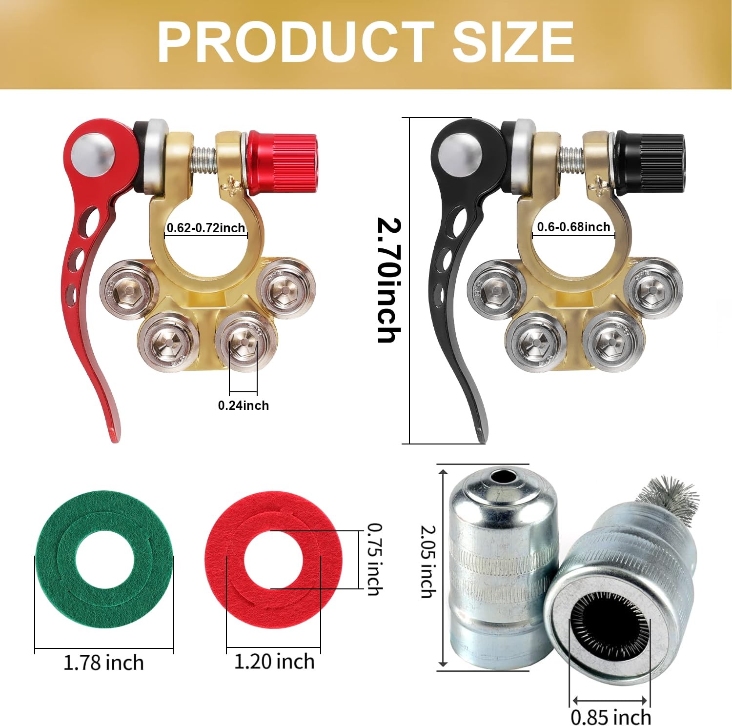 4 Way Car Battery Terminal Connector Clip - SAE/JIS A Type Gold-B