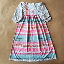 Pink Greek Key Orange Chain Striped Midi Dress Large