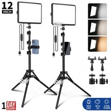 2× 12" Photo LED Video Light Kit Photography Panel Lighting Dimmable Lamp Studio
