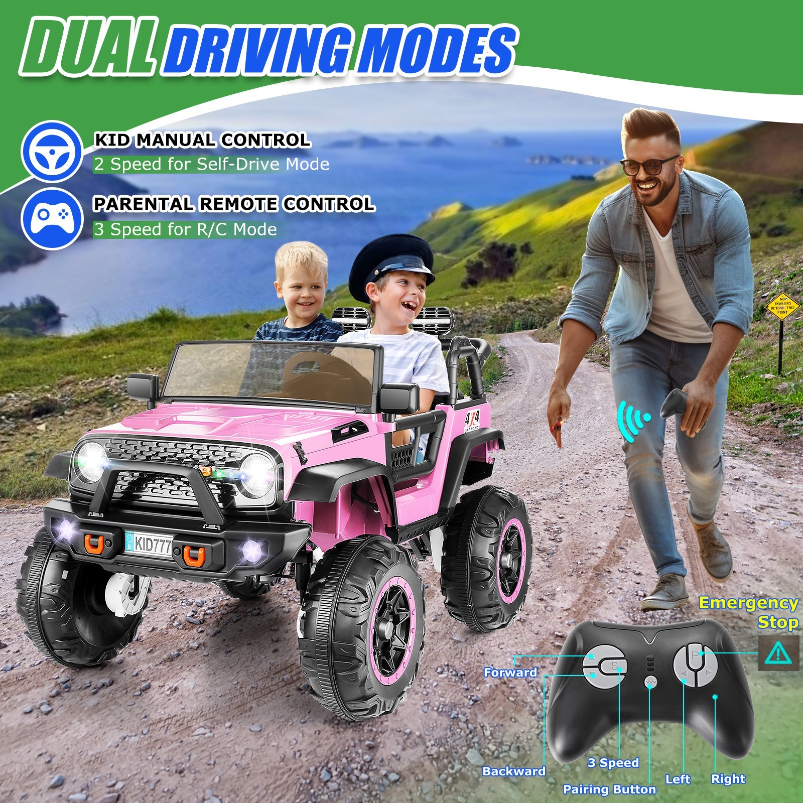 Kids Car Toy 24V Heavy Duty Ride on Truck with Remote Bluetooth LED Lights Gift~