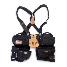 CLC Black Tool Belt Suspenders Leather Accents Pro Level Hammer Holder