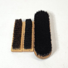 3 Vintage Wooden Shoe Shine Brush Bundle Lot 6.75"  4.75" Retro Wood