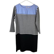 Striped Color Block Shift Dress Size Medium Blue Black White Ann Taylor LOFT