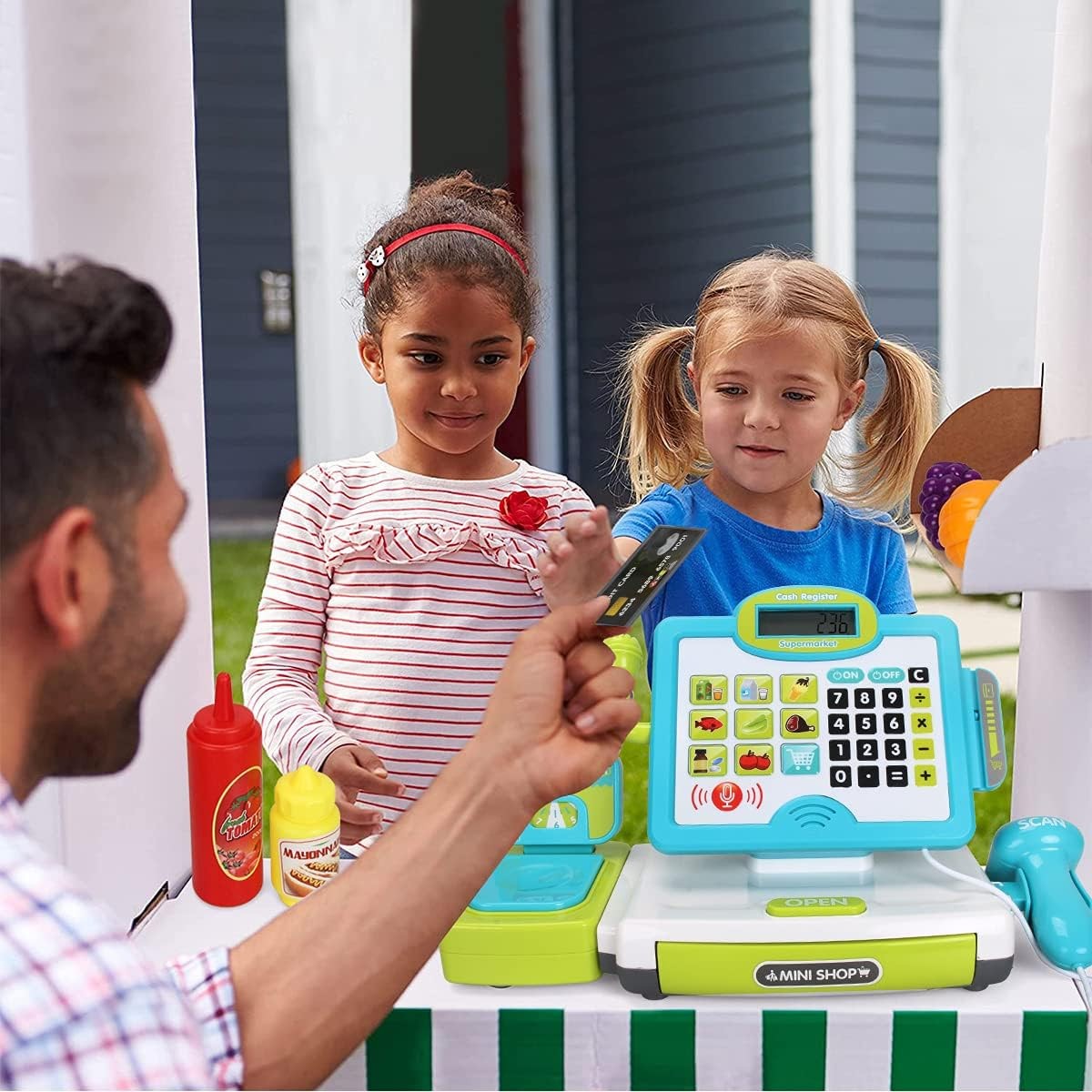 как выглядит FS Pretend Play Cash Register Toys with Scanner, Calculator, Large Drawer, Mi... фото