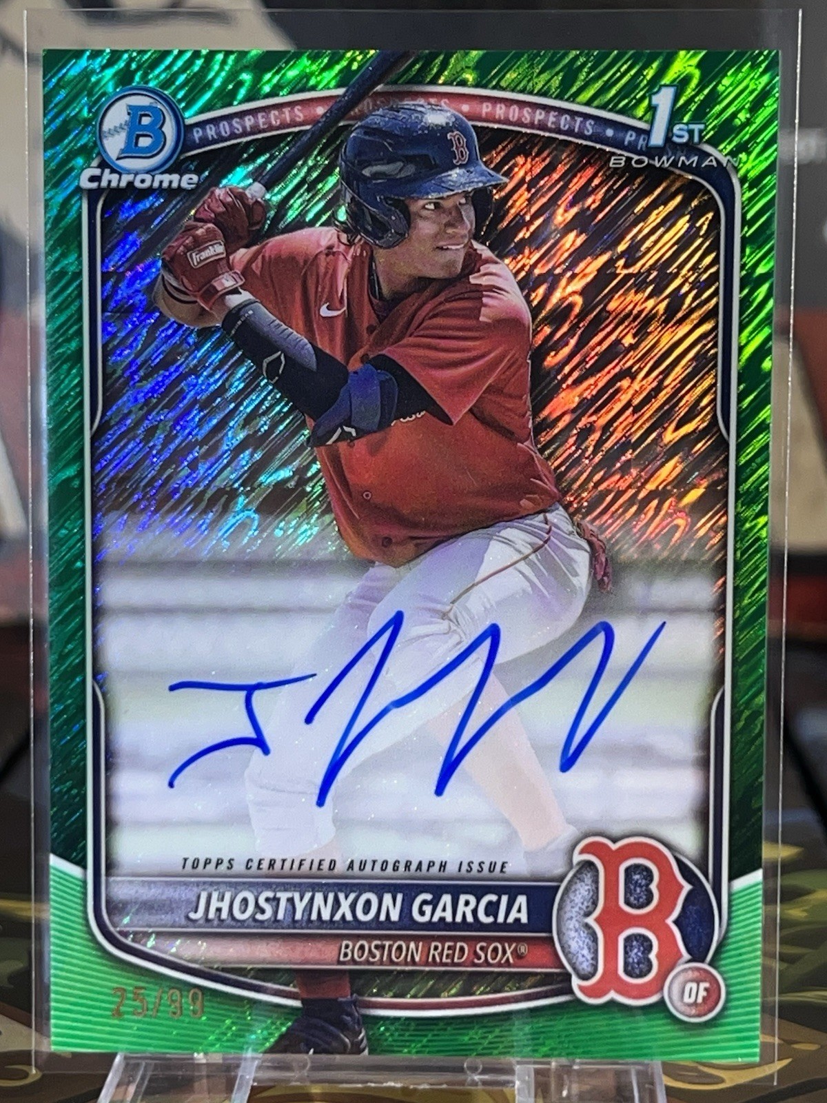 Jhostynxon Garcia 2025 Bowman Chrome 1st Green Shimmer Auto 25/99 Red Sox