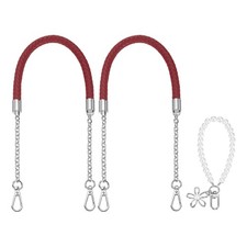 2Pcs 23.6Inch PU Leather Purse Strap with Pendant Wine Red, Silver Chain 