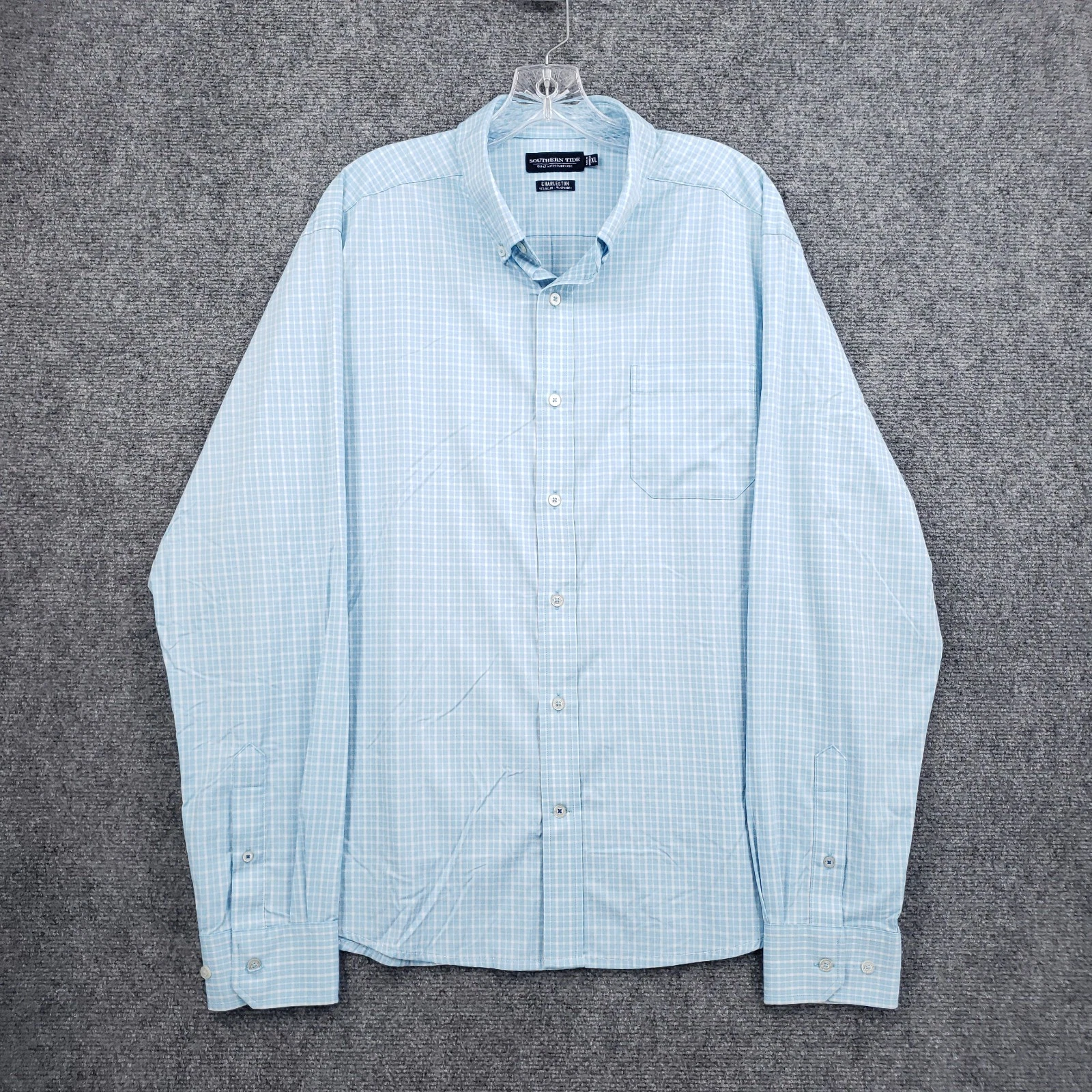 Southern Tide Charleston Shirt Mens XL Blue Plaid Button Up Performance Stretch