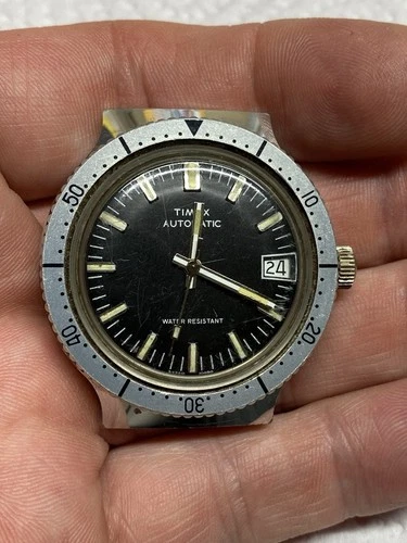 Timex Automatic Black Dial Diver(?) Watch Vintage Runs See Desc Please