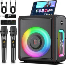 Karaoke Machine Portable Bluetooth Speaker 2 Wireless Microphones Home Party