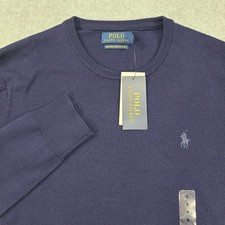 Polo Ralph Lauren Sweater Mens Small Blue Washable Merino Wool Crew Neck NWT