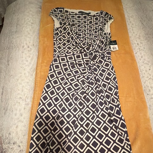 Lauren Ralph Lauren Gray Geometric Twist Sheath Long Dress 4 Boat Neck Silk