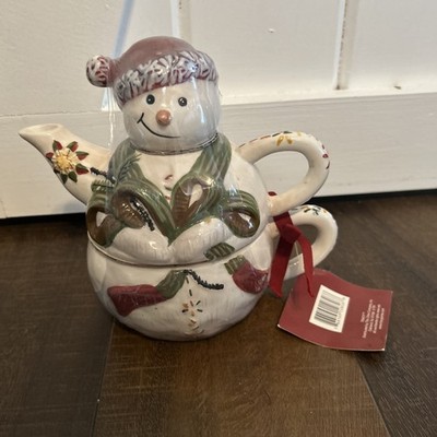 Tracy Porter Snowman 3Pc Stacking Teapot and Cup For One Let s Hang Mistletoe