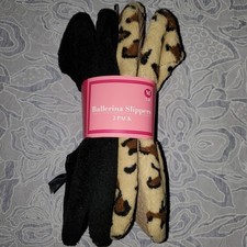    NWT 2-Pack Ballerina Slippers Medium 7-8 Black Leopard Skid Resistant Padded