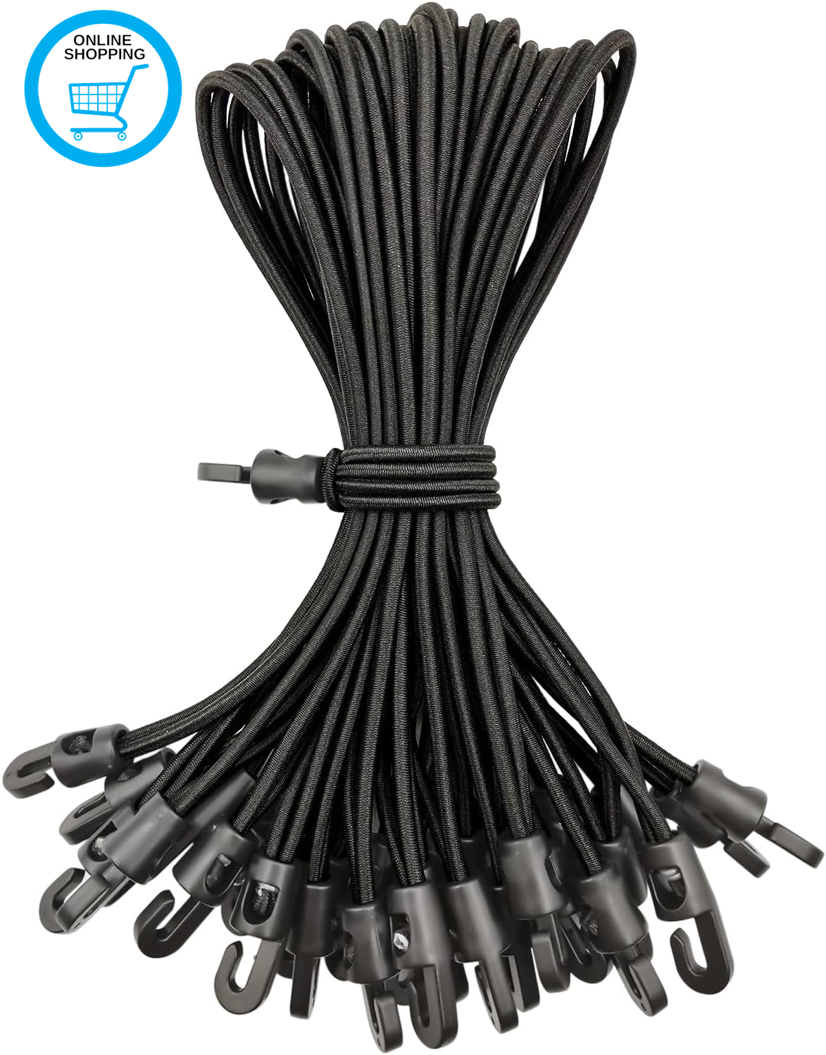Small Bungee Cords with Hooks 25 Pcs, Short Bungees with Hooks 10 Inch, Tarpauli