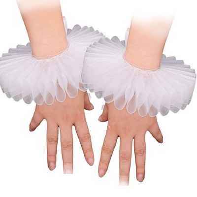GRACEART Elizabethan Wrist Ruffs Ruffled Cuff Clown Arm Bands 2 Pieces White ...