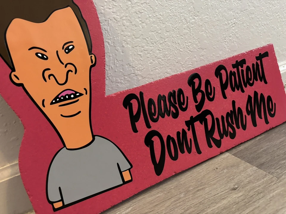 Letrero de punta de barbería tatuaje Butthead Please Be Patient Foto 3 de 4