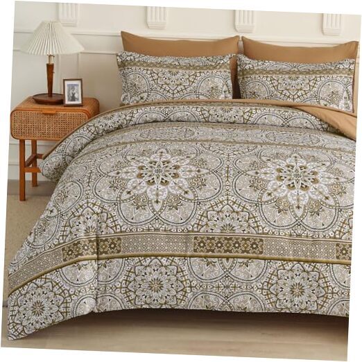7 Pcs Comforter Set Queen Size Bohemian Bedding Sets Queen(90''x90'') Brown