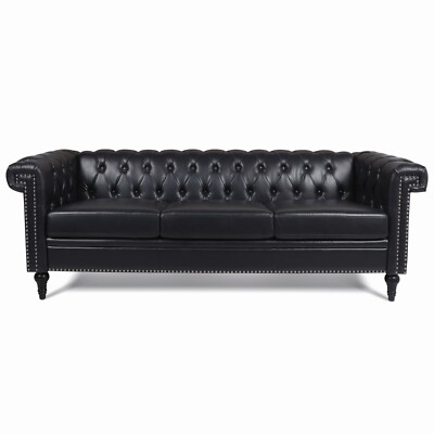 Classic Faux Leather Sofa 3 Seater Upholstered Couch with Removable Cushions