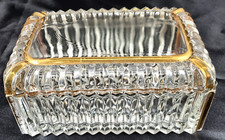 Vintage Jeanette Clear Glass Trinket Box-Unhinged Lid/Ribbed-Read Description