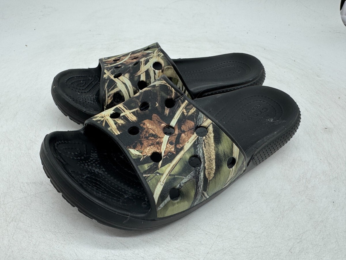 Crocs Classic Realtree Slide Sandals Women's Black Camouflage Slip