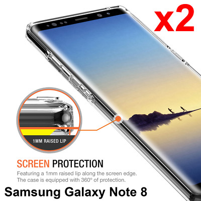x2 For Samsung Galaxy Note 8 transparent clear bumper cushion back case cover