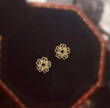 14K Yellow Gold Plated 0.5Ct Round Cut Lab-Created Green Emerald Stud Earring