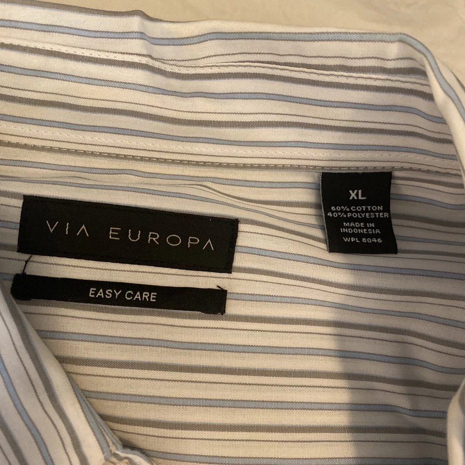Camisa de vestir Via Europa para hombre a rayas con botones delanteros manga larga talla XL mezcla de rayón Foto 3 de 4