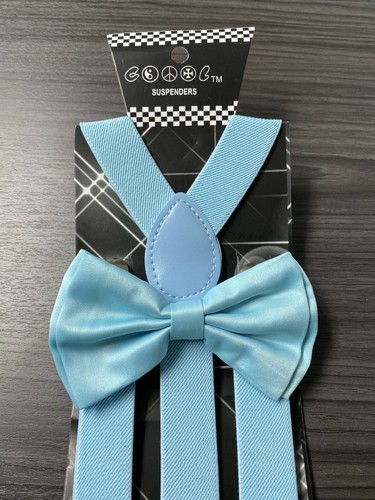 Mint Blue Suspender and Bow Tie Set Adults Wedding Formal Men Women (USA) - Picture 2 of 3