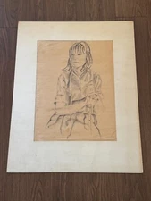 Vintage Sharon Niles Signed Pencil Drawing Portrait of Girl / Woman