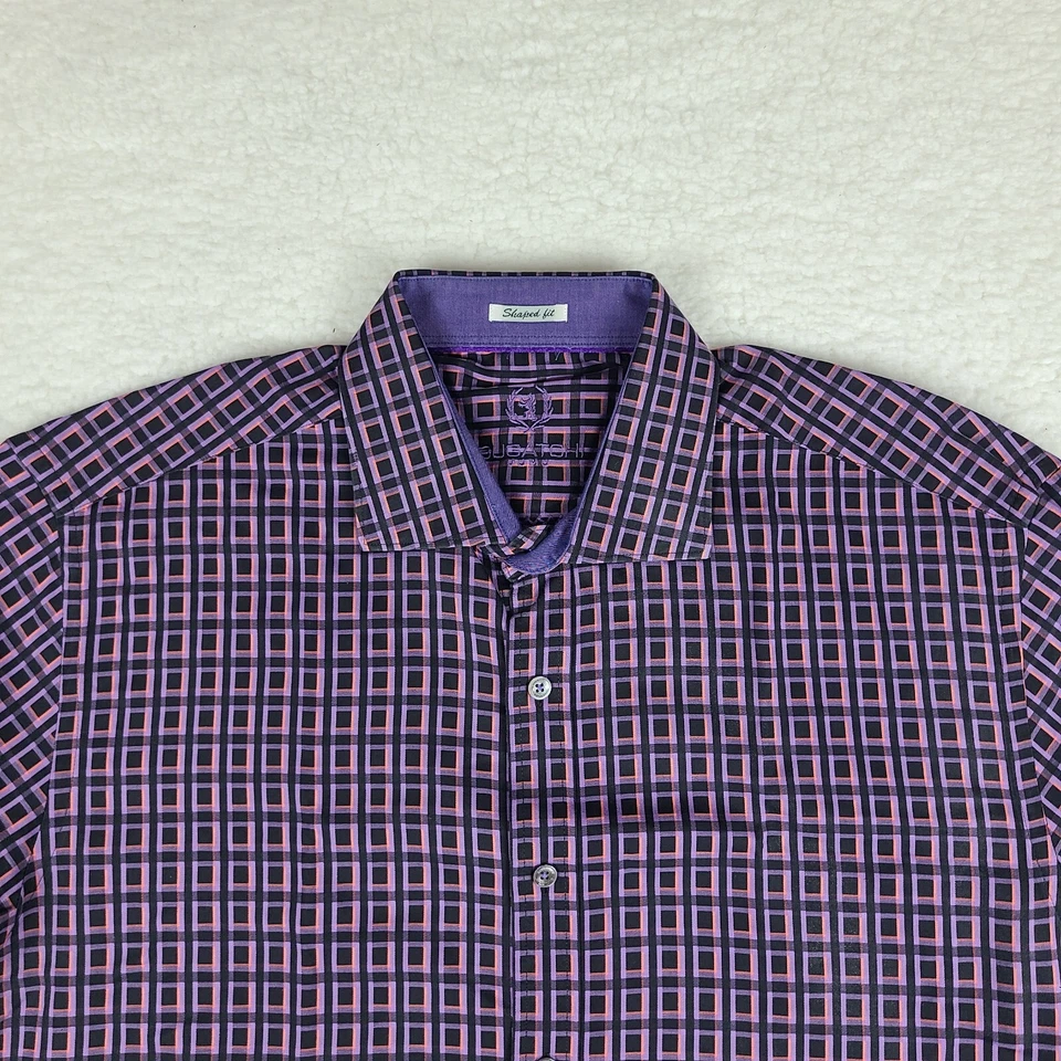 Camisa Bugatchi Uomo Para Hombres Talla XL Negra Púrpura Vestido Geométrico Abotonada Foto 3 de 4