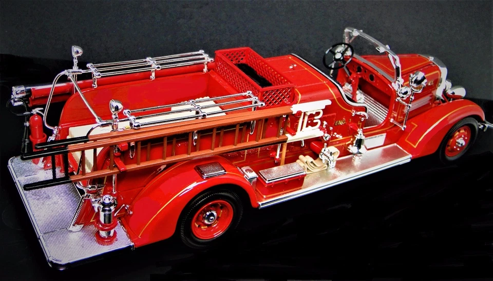 Red Fire Engine Pumper Tower Truck Metal Vintage Classic 1 Antique Car Pickup 18 - Image 3 of 4