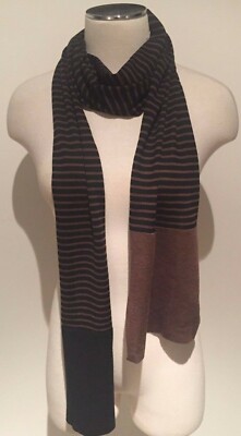 SCANLAN & THEODORE Was$120 100%Wool Black & Choco Striped Long Scarf 20cmx246cm 