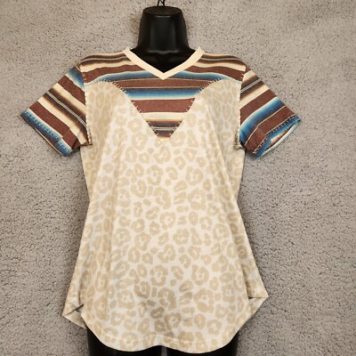 Crazy Train Southwest Animal Print Short Sleeve Top Size S Fat Stitch