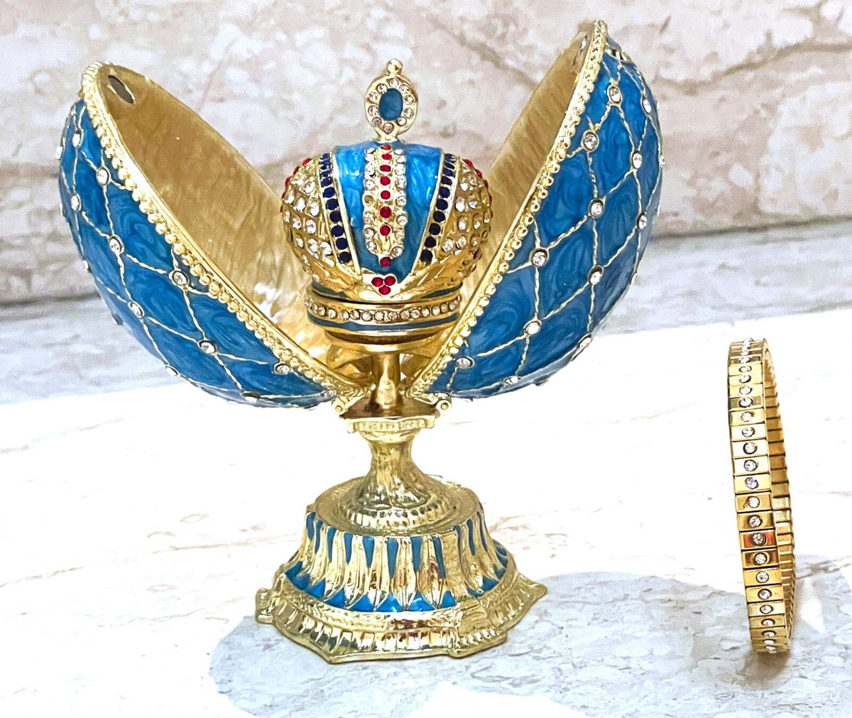 Blue Faberge Egg style Trinket Fabergé Austrian Crystal Diamond