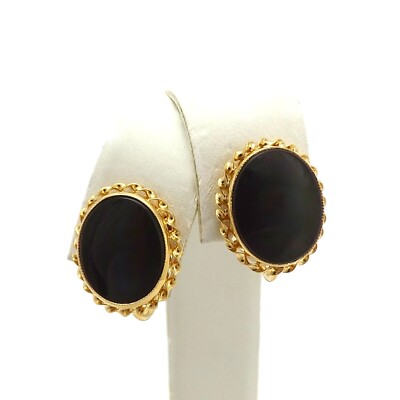 10k Gold Onyx nicht durchbohrt Schraub Ohrringe Seil Rand Neu