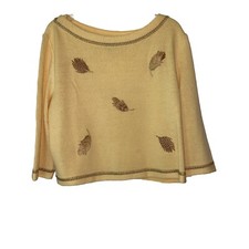  125.00 ST JOHN Crop Top Pullover 3/4 Sleeve Sweater Yellow W/ Leaves Sz Large