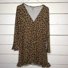 New ASOS Design Mini Dress Leopard Print Button Through Long Sleeve UK 6, US 2