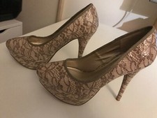 Pumps, high heels, stiletto, size 37, beige-cream, floral pattern, new unworn
