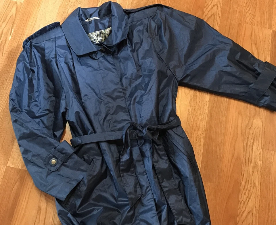 Impermeable British Mist vintage para mujer trinchera azul ahumado brillante talla 3/4P Foto 3 de 4