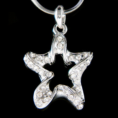 ~Twinkle Wish Star made with Swarovski Crystal Charm Chain Necklace Jewelry Xmas
