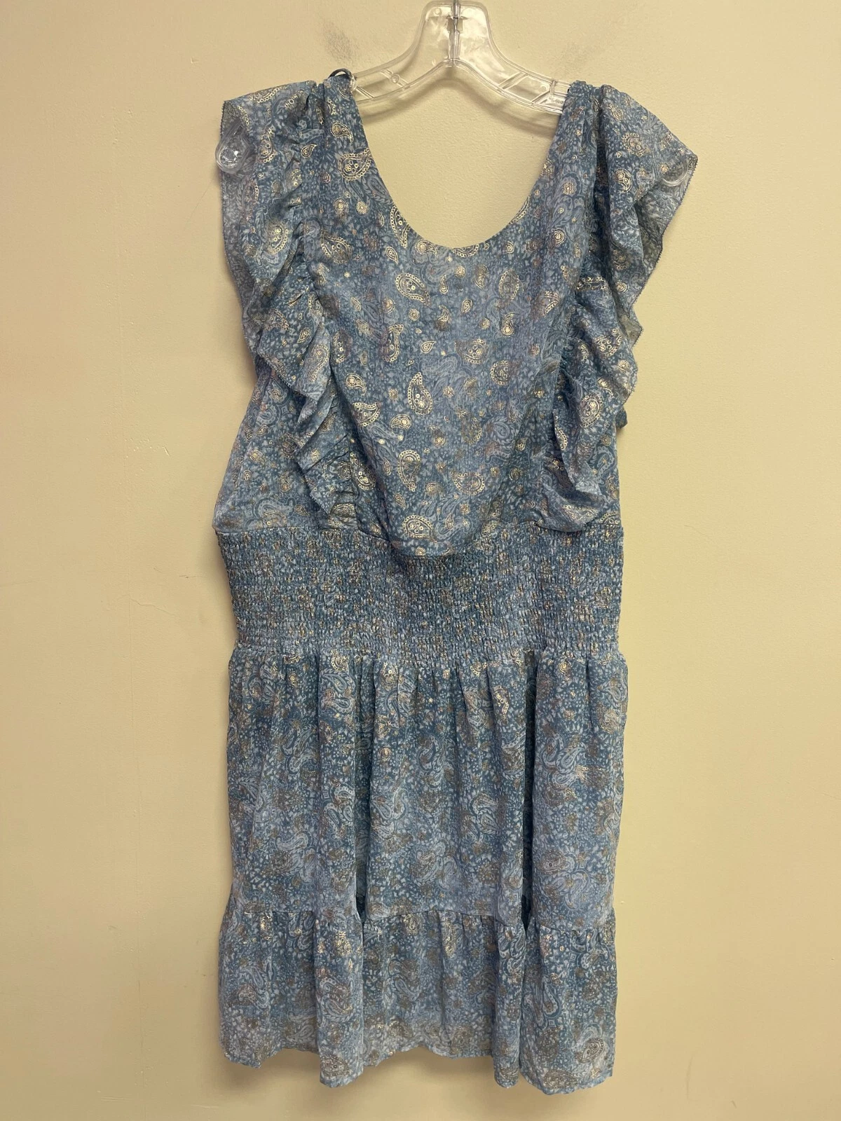 Abito donna Michael Michael Kors grigio con volant paisley chambray nuovo con etichette taglia XXL V12
