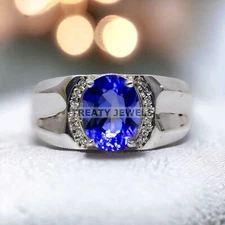 Tanzanite Oval Cut Gemstone With 925 Sterling Silver Ring For Men's #A103 *