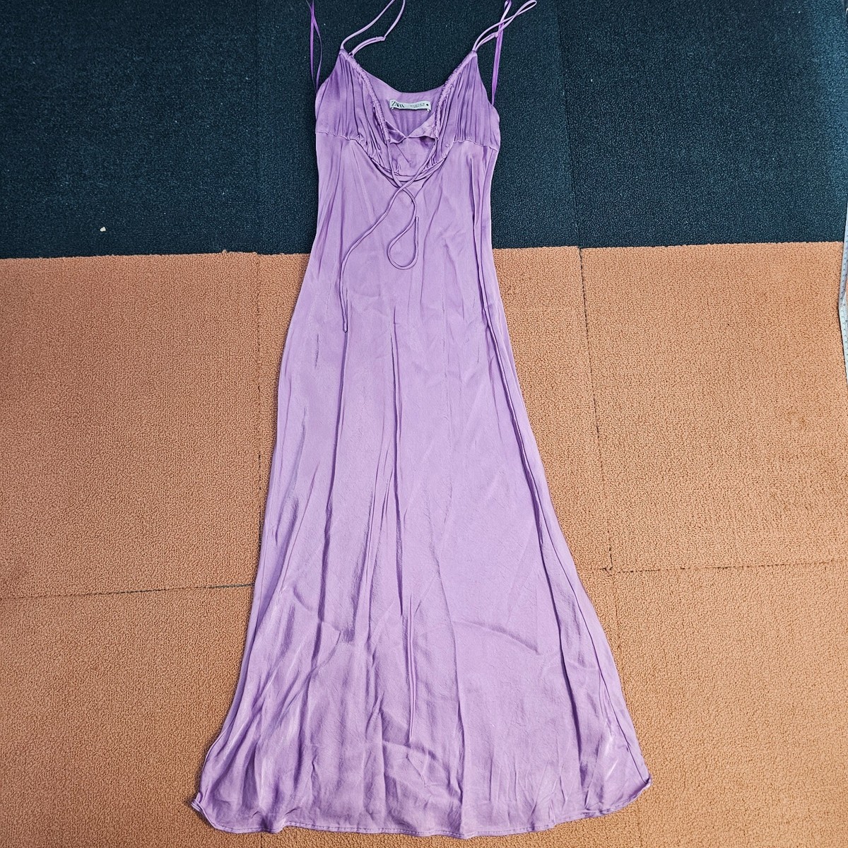 zara purple long dress AVERY Satin Off Shoulder Cowl Neck Bridesmaids Maxi Dress with Side Split -