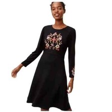LOFT Black Dress with Floral Embroidered Accents, Size 6