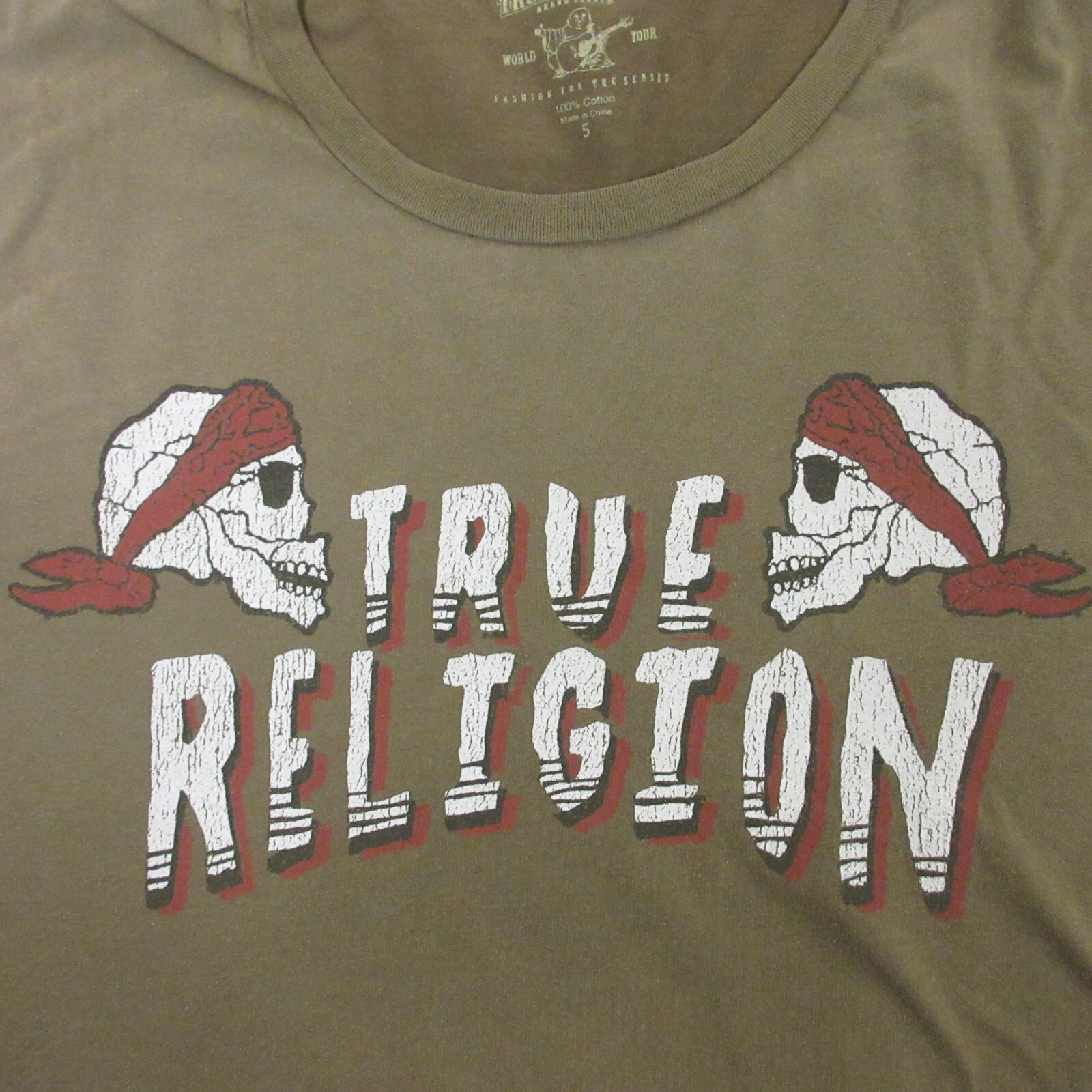 True Religion Faded Skull Graphic T-Shirt Womens size 5 Cotton Brown Y2K 2000s thumbnail 4