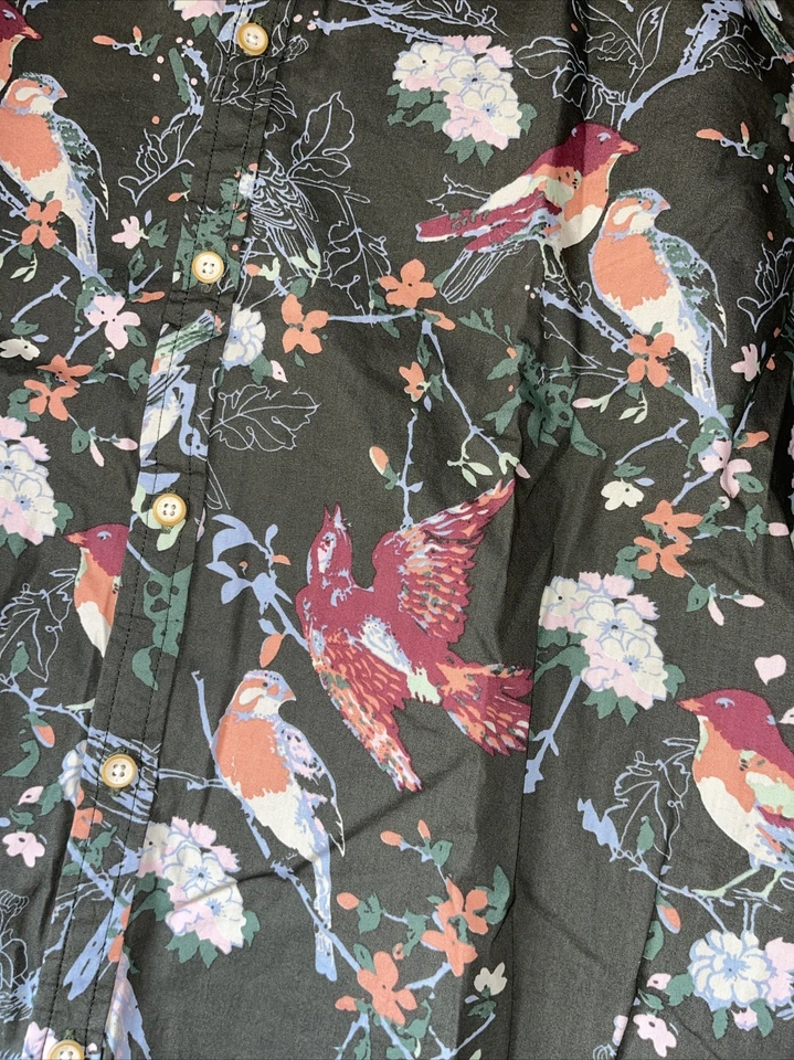 Camisa Denim & Flower Para Hombre Talla XL Manga Corta Botón Frontal Preciosa Floral/Pájaro Foto 2 de 4