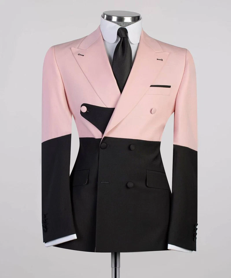 Trajes de Empalme Color para Hombres Doble Pecho Formal Boda Chaqueta Blazer Personalizado Foto 2 de 4