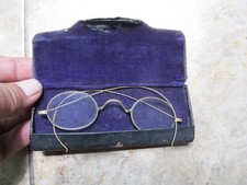 Antique Gold Wire Frame EYEGLASSES w/Case, c.1870, Costume, Optical, Halloween