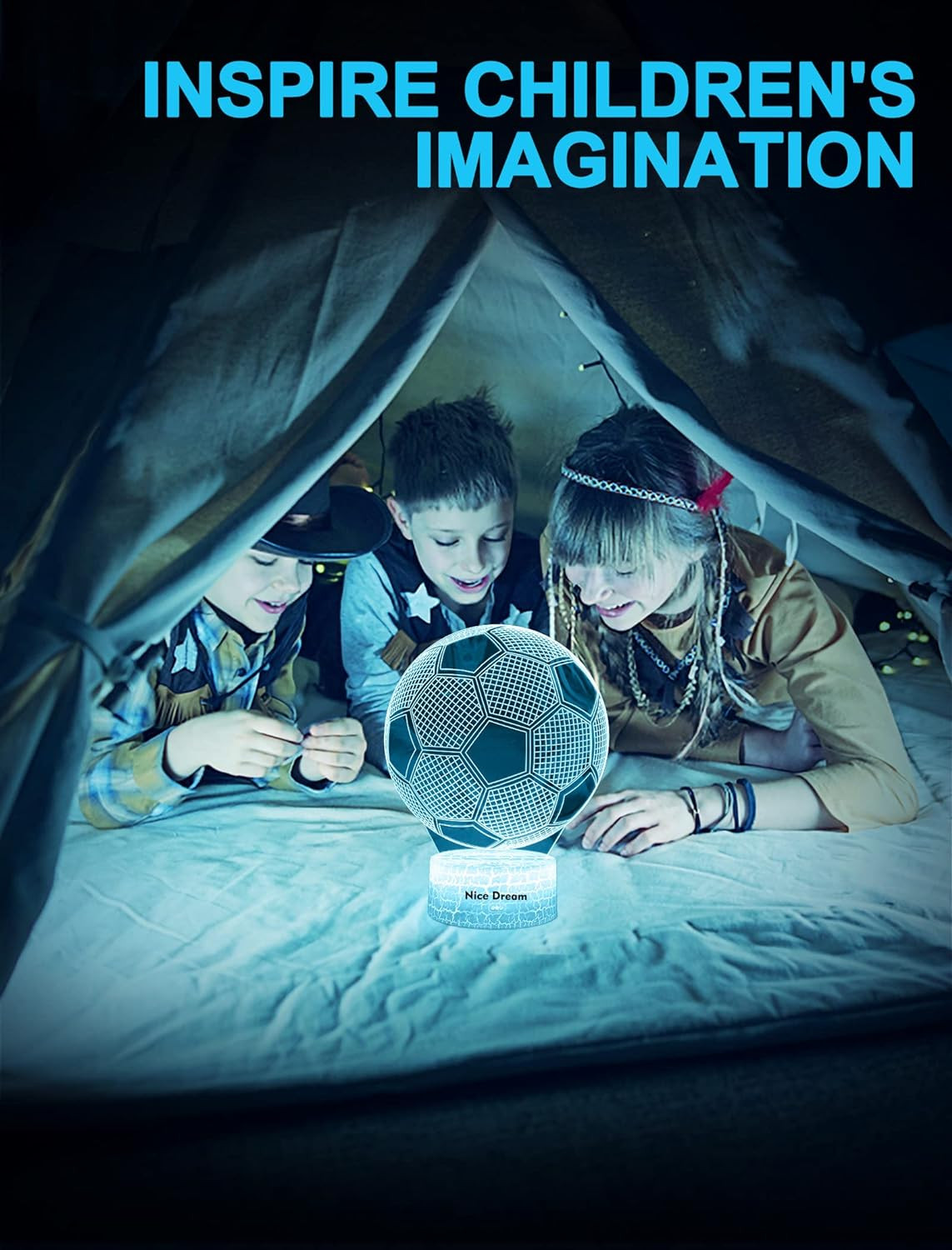 MARZIUS Lampada da tavolo 3D Illusion LED per camera da letto, luce notturna con base illuminata, 16 colori che cambiano, pulsante tattile intelligente e telecomando palla da calcio, ragazzi, bambini